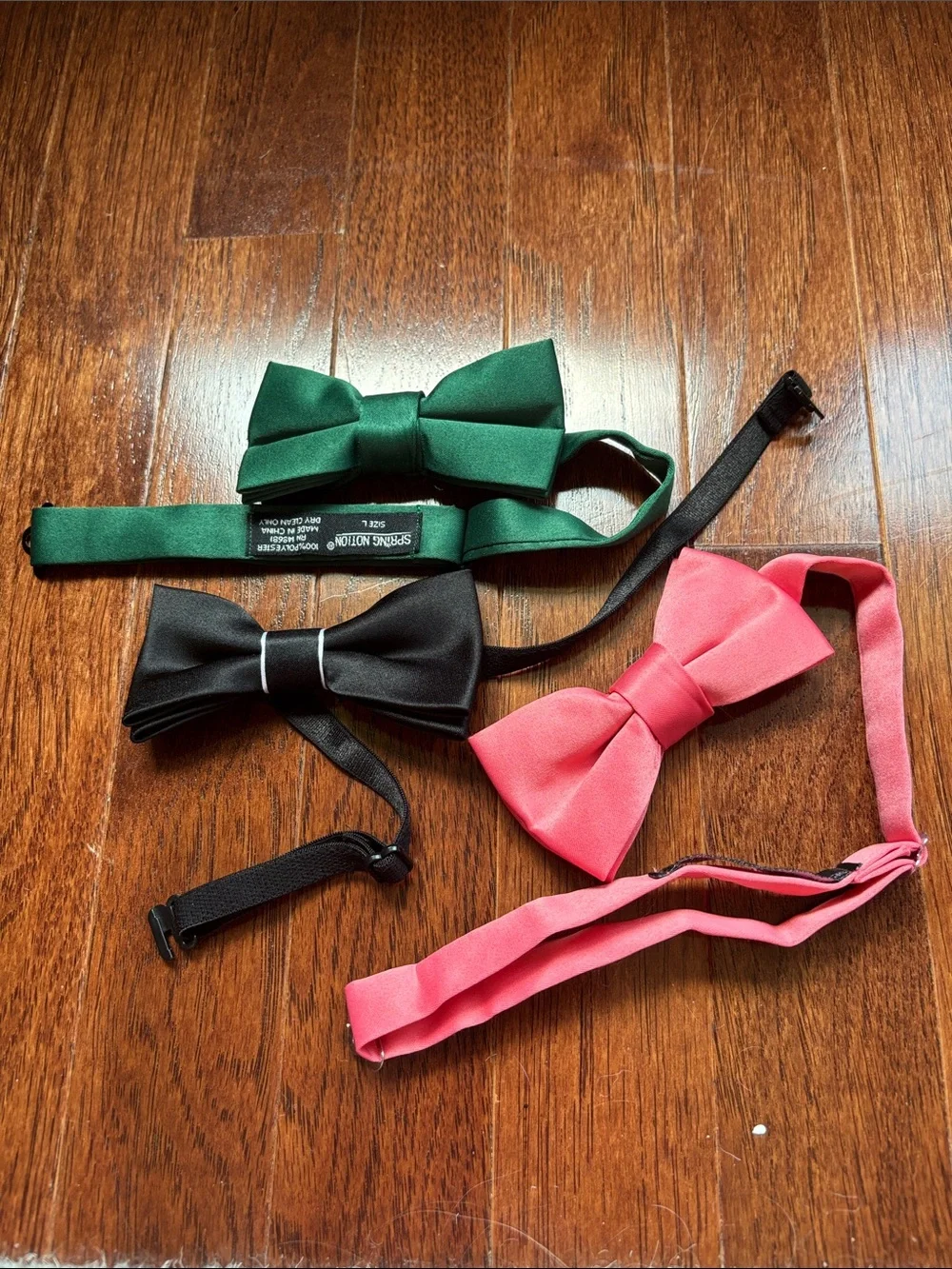 Lot of 3 Little Boy Adjustable Bow Ties - Green, Black, Pink